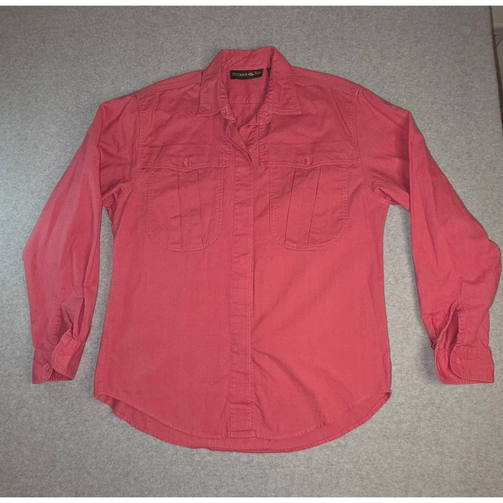 Outback Red Women's Long Sleeve Button Down Shirt Coral Pockets Casual